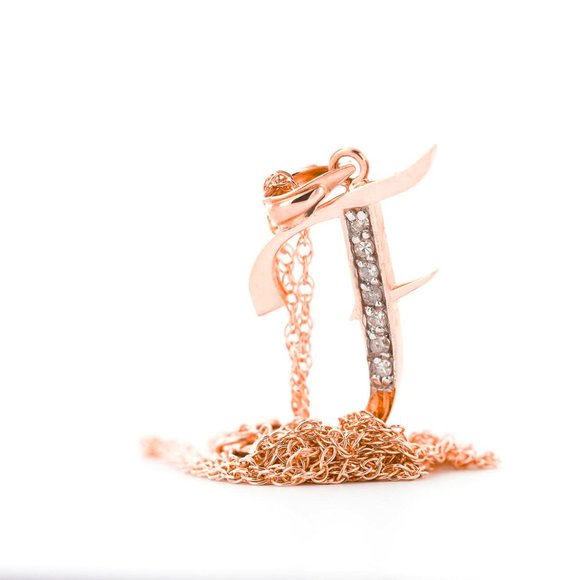 14k Gold Necklace Diamonds Initial "F" Pendant - Picture 5 of 9